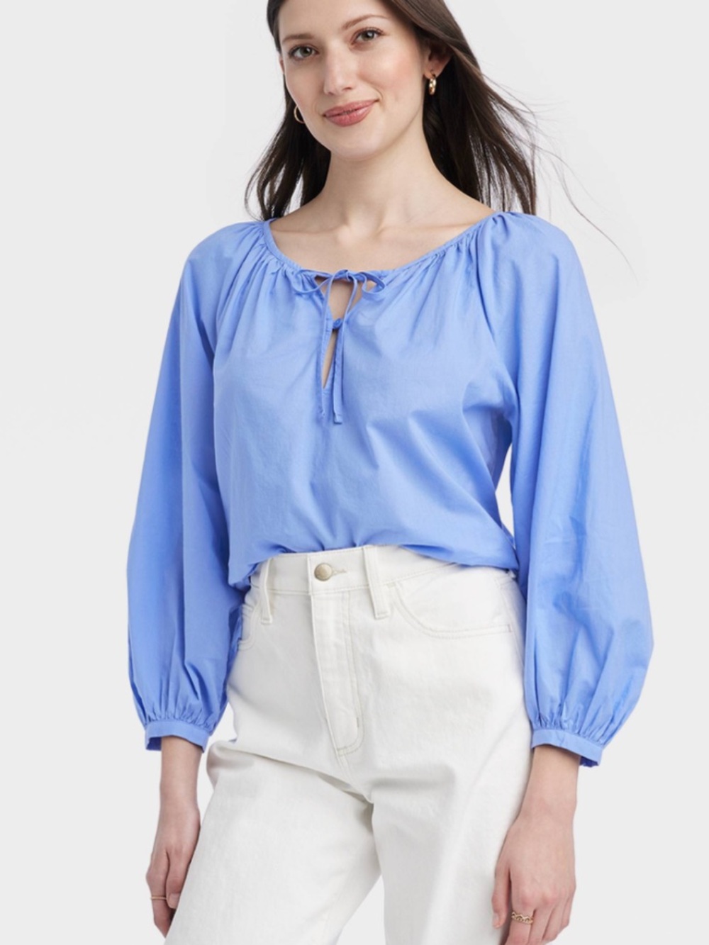 Universal Thread size M Women's balloon sleeve cotton peasant Blouse